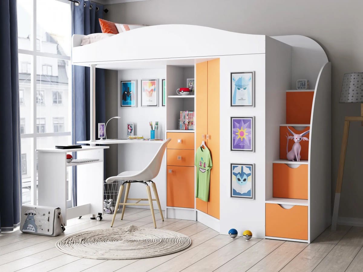 Кровать-чердак "Теремок-1 Гранд" ясень/шимо белая