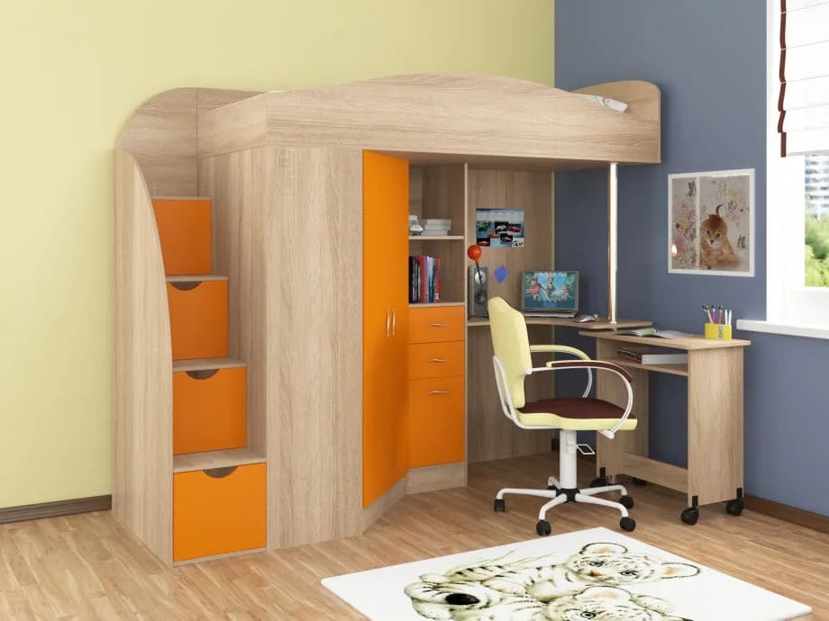 Кровать-чердак "Теремок-1 Гранд" дуб сонома