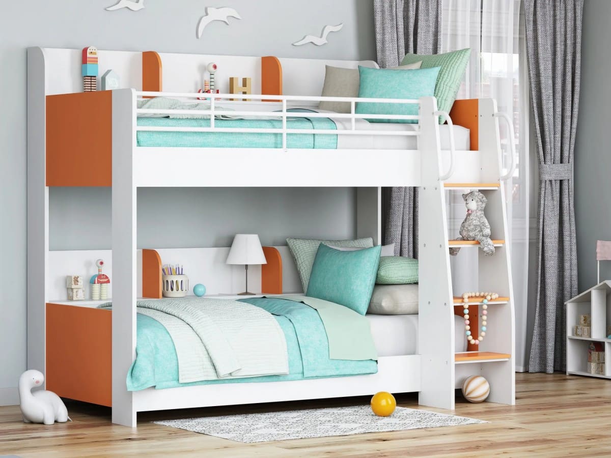 Двухъярусная кровать "Соня-5" белая/оранжевая (правая)