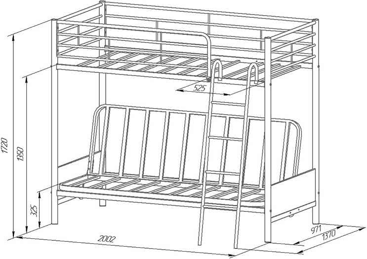 Двухъярусная кровать с диваном Мадлен-2 серая