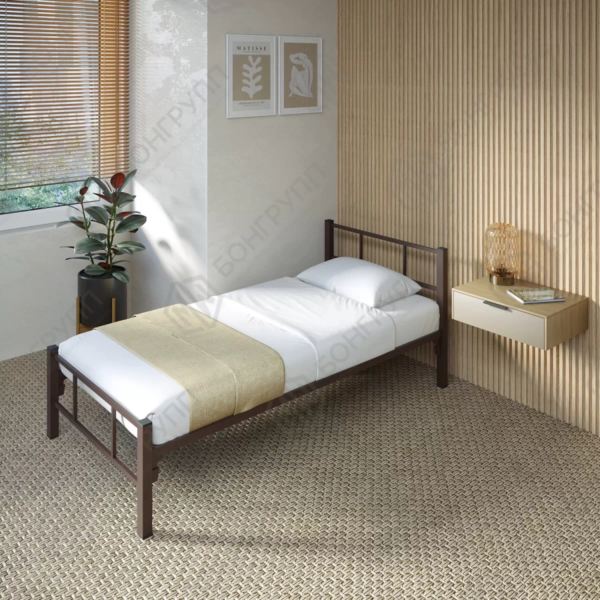 Кровать одноярусная металлическая Гамма-1 коричневая