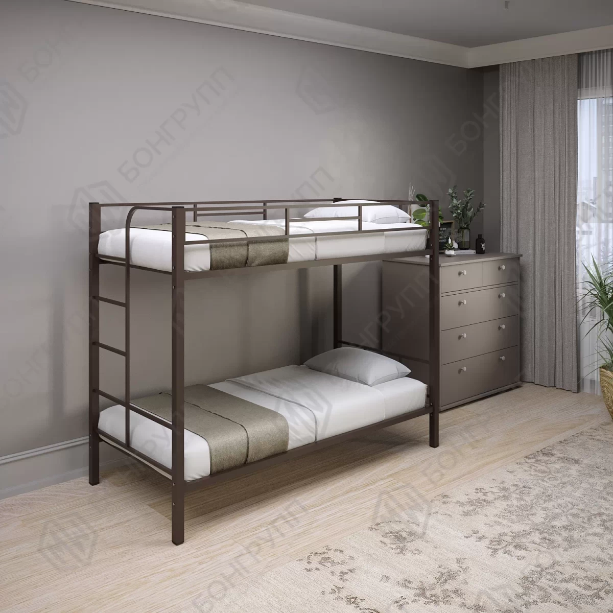 Кровать двухъярусная металлическая Дельта-1 коричневая