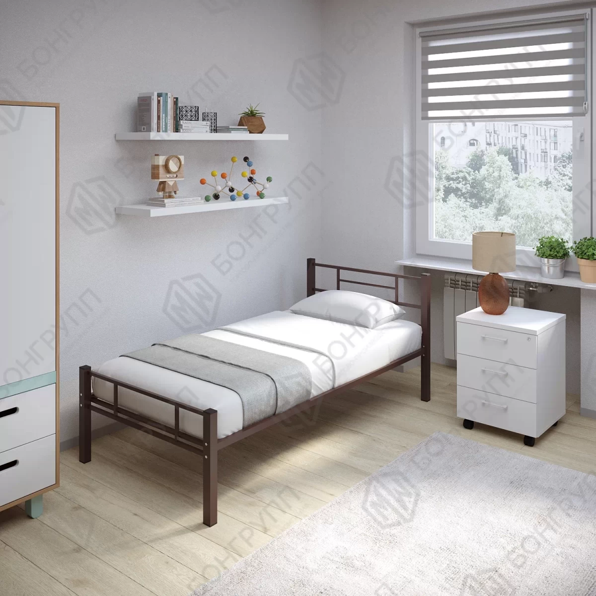 Кровать одноярусная металлическая Альфа-1 коричневая