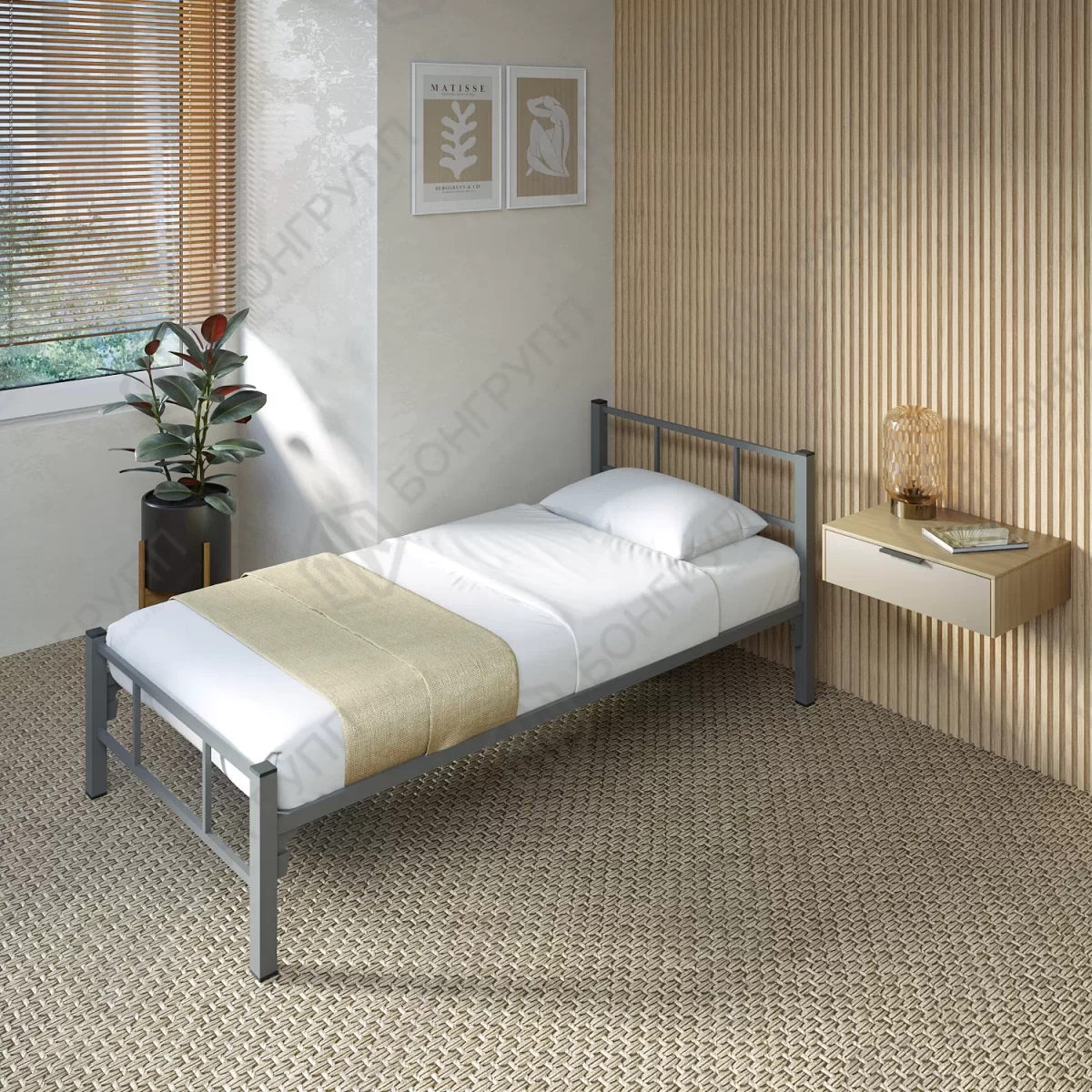 Кровать одноярусная металлическая Гамма-1 серая