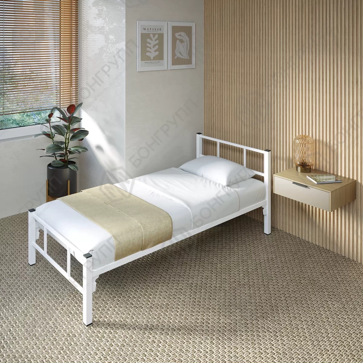 Кровать одноярусная металлическая Гамма-1 белая