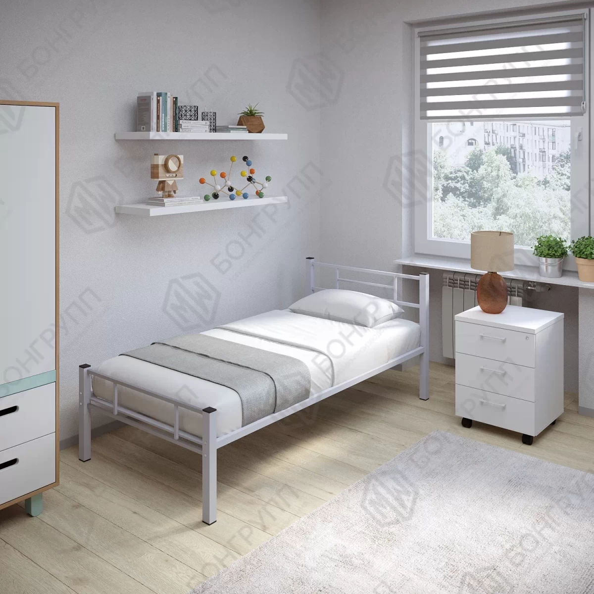 Кровать одноярусная металлическая Альфа-1 серая