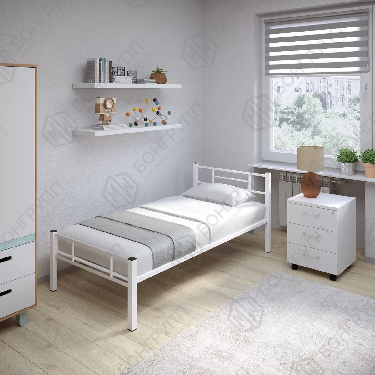 Кровать одноярусная металлическая Альфа-1 белая