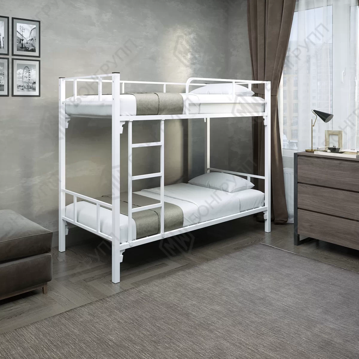 Кровать двухъярусная металлическая Гамма-2 белая