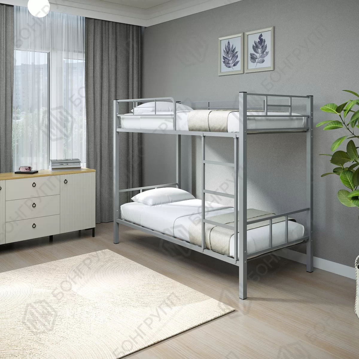 Кровать двухъярусная металлическая Аврора-1 серая