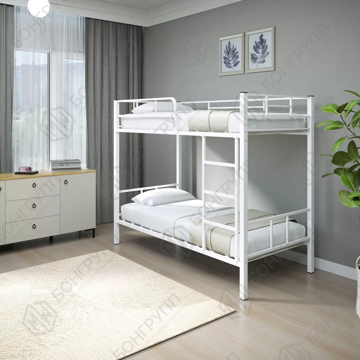 Кровать двухъярусная металлическая Аврора-1 белая