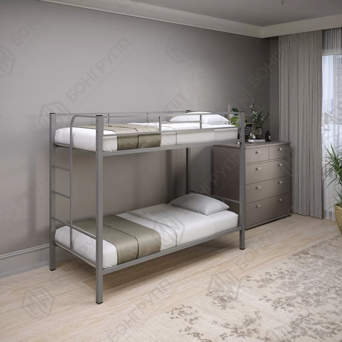 Кровать двухъярусная металлическая Дельта-1 серая