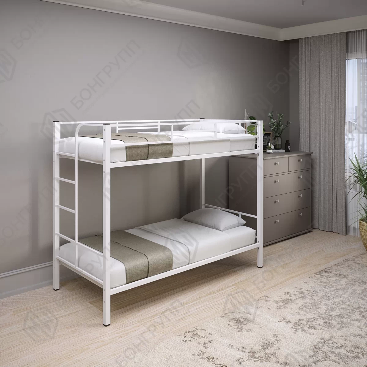 Кровать двухъярусная металлическая Дельта-1 белая